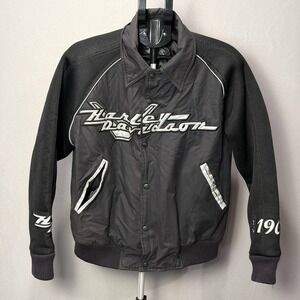 Harley-Davidson‎ Jacket Mens Medium Black Mesh Sleeves Moto Bomber 1903 Logo